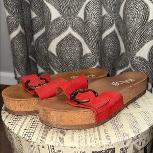 Kalso Earth Red Suede Sway Negative Heel Sandals SZ 9